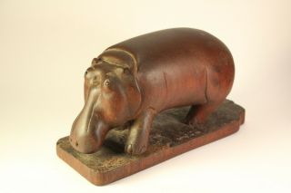 Vintage Hand Carved Wood Hippo Folk Art Sculpture My Name Is Penelope Im Sweet