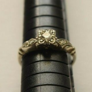 Vintage Art Deco 14k White Gold Wedding/engagement Ring With Diamonds Size 7.  5