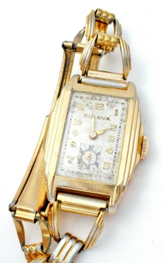 Vintage Bulova Watch Wind Up 10k Rolled Gold Plate Step Case Wristwatch