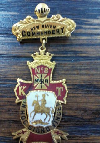 Rare Antique In Hoc Signo Vinces Masonic Knights 2 Badge N,  Haven Command 1904