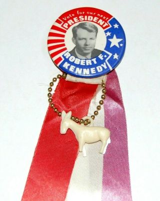 1968 Robert Kennedy Bobby Rfk Campaign Pin Pinback Button Ribbon Charm Political