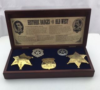 Vintage 5 Badges Of Old West 1940’s Brass Metal Police Marshall Sheriff Ranger