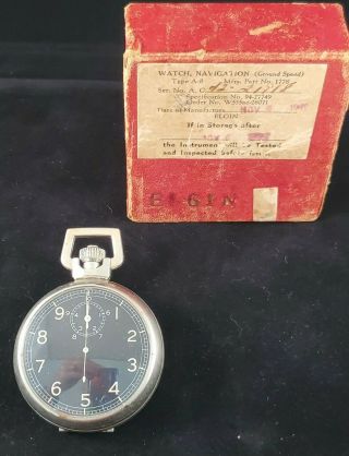 Vintage Elgin Military Type A - 8 Navigation Ground Speed Stop Watch Wwii