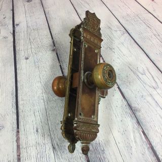 Antique Ornate Brass Door Knob Set Back Plates Vintage Patent Date June 6 1899