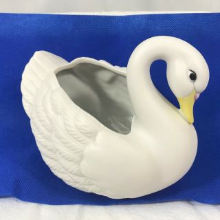 Homco Decorative Graceful White Swan Planter Porcelain Bisque 1402 Bird Dish