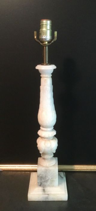 Vtg 22”h Italy Carved Alabaster Stone Marble Table Lamp Base Off White To Rewire