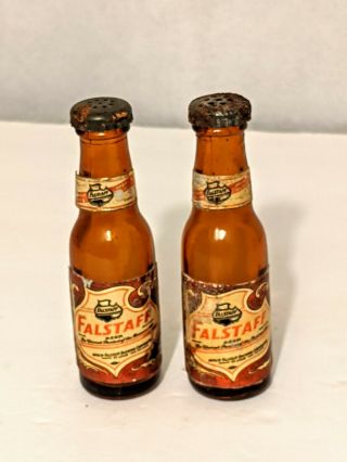 Falstaff Beer Vintage Salt Pepper Shakers Brown Bottles
