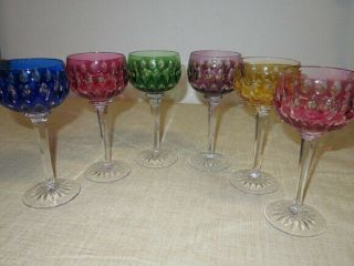 Vintage Set Of 6 Bohemian Czech Wine Cut To Clear Glasses 7.  35 " Height