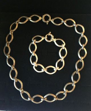 Vintage Sterling Silver Milor Italy Chain Link Necklace And Bracelet Set 925 Lrg