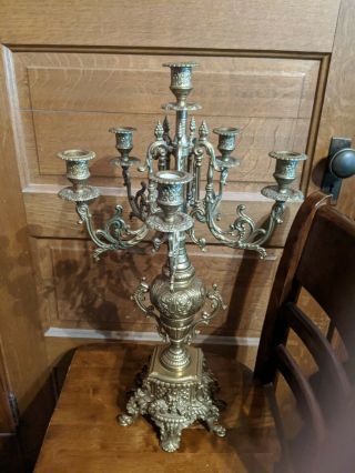Vintage Brass Candelabra Made In Italy 24” Tall Holds 6 Candles Church Large