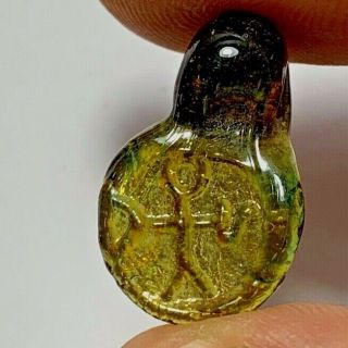 Rare Byzantine Rare Glass Seal Pendant With Cross 24.  3mm