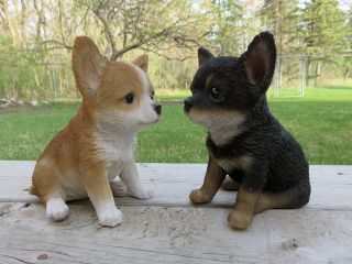 2 Chihuahua Dog Puppies Figurine Statue Resin Pet 6.  5 " H Canine Chiwawa
