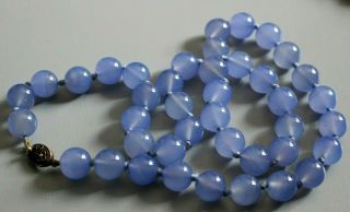 Vintage Oriental Chinese Blue Chalcedony Necklace.  Sterling Silver Clasp.