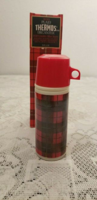 Vintage Avon Plaid Thermos Decanter Bottle 3 Oz.  Wild Country After Shave Full