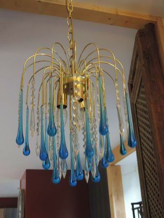 Lustre Pampilles Murano Venini 1970 Vintage Lampadario Chandelier Drops Lamp 70