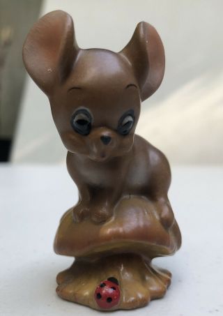 Vintage Josef Originals Porcelain Figurine Of A Mouse Sitting On A Mushroom