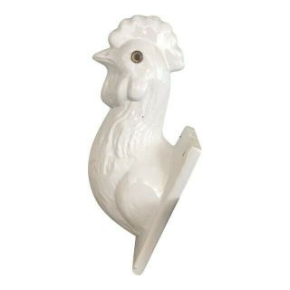 Vintage White Ceramic Rooster,  Chicken Head Towel Apron Hook,  Rack Wall Mount
