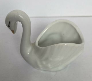 Elegance Vintage Small White Ceramic Swan Planter Gold Beak