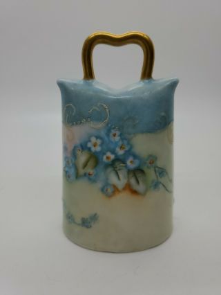 Vintage Bell Cowbell Shape Hand Painted Flowers Leaves 4 " Tall