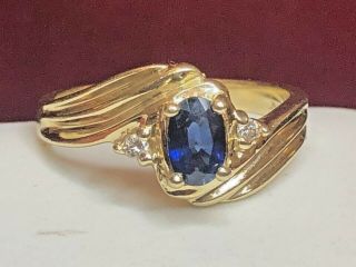 Vintage Estate 14k Gold Blue Sapphire Diamond Ring Engagement Wedding Bypass