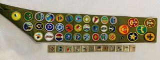Vintage 1970’s Boy Scouts Bsa Merit Badge Sash Badge Rank Parch Skill Award Set
