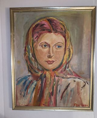 Vintage Mid Century Portrait Of A Woman Oil Painting Signed Framed