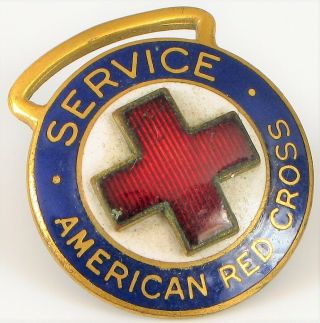 Vintage Enamel Gold Filled American Red Cross Service Medal Badge Fob