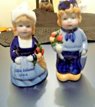 Set Of 2 Dutch Ellis Island Boy Girl Collectible Salt & Pepper Shakers