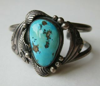 Vintage Native American Navajo Indian Sterling Silver Turquoise Cuff Bracelet
