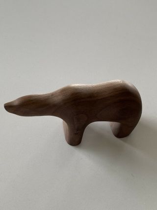 Carved Wood Polar Bear Mid Century Modern Walnut? Teak?