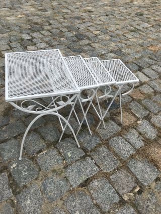 Vintage Mid - Century Modern Wrought Iron Patio Stacking Tables