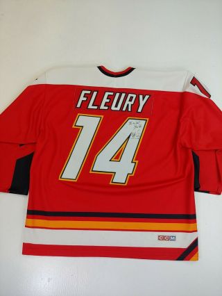 Ccm Calgary Flames Jersey Theo Fleury Signed 14 Vtg Hockey Nhl