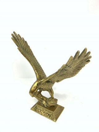 Large 12 x 10 Vintage Solid Brass Eagle Perched on Branch Statue Bird US 2
