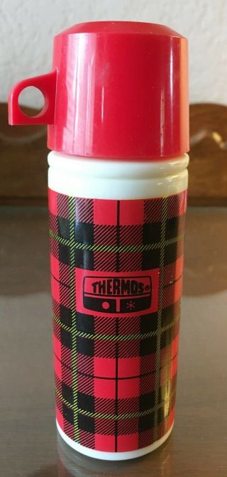 Vintage Avon Wild Country After Shave 3 Fl.  Oz.  Red And Black Plaid Thermos