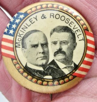William Mckinley President Teddy Roosevelt Campaign Pin Pinback Button Political