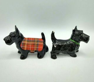 Vintage Set 2 Black Ceramic Scottish Terrier Figurines Scottie Dogs England