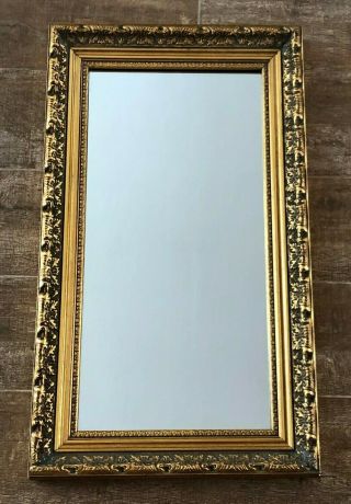 Vintage Mirror 24 X 13 " Gold Hollywood Regency Framed Rectangular Gilt Baroque
