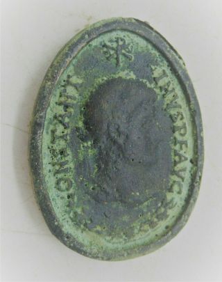 European Finds Ancient Roman Bronze Pendant With Chi - Ro And Emperor