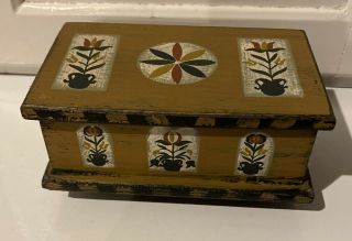 Awesome Design Small Painted Folk Art Hinged Trinket Box