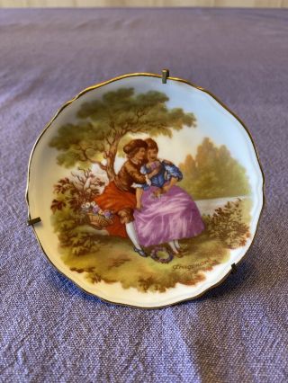 Limoges France Miniature Porcelaine Plate W/ Stand Fragonard Courting Couple