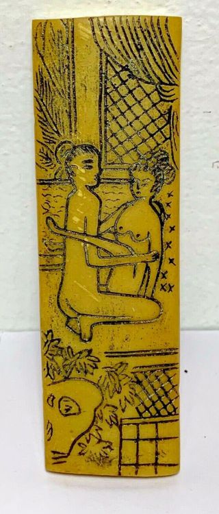 Ancient Chinese Hand Painted Erotic Art On Wood China Double Sided Amulet Pendan