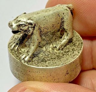 Rare Ancient Chinese Silver Seal Stamp With Beast On Top Chinese Dynasty Tiger
