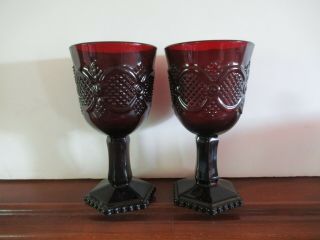 Vtg Set Of 2 Avon 1876 Cape Cod Heavy Ruby Red Glass Wine Goblets 5 " No.  15