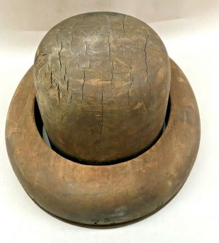2 Piece Antique Vintage Wood Block Mold Millinery Hat Form 7 3/8
