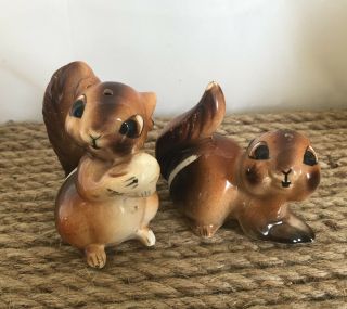 Vintage Ceramic Anthropomorphic Chipmunk Squirrel Salt And Pepper Shakers