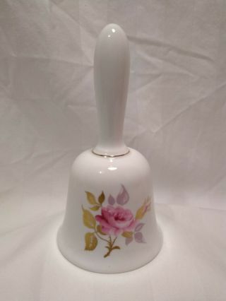 Royal Adderley Floral Bone China Bell 5 " Tall White With Pink Roses England
