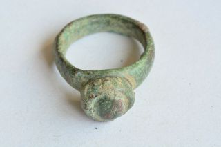 Greek Roman Byzantine Medieval Bronze Ring 100 - 1200 Ad Sz 1 Green Stone