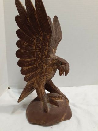 Vintage Hand Carved Bald Eagle Decorative Wood 12 In Tall Wings Spread
