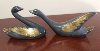 Vintage Pair Ducks Geese Figurines,  Two Tone Metal Brass Heavy Lead?