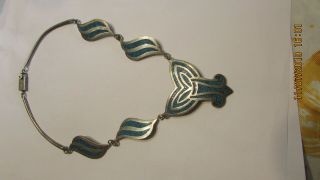 VINTAGE TAXCO MEXICO STERLING SILVER INLAY CRUSHED NECKLACE CHOKER 16.  5 